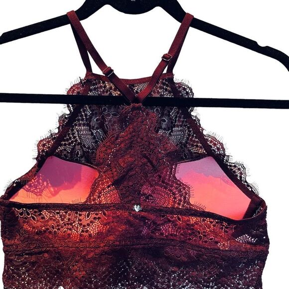 PINK Racerback Lace Bra Dark Burgundy Push Up Size M(A-C) - Picture 2 of 8